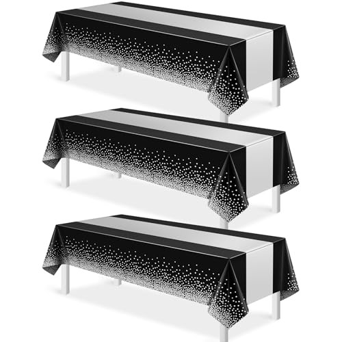 3Pcs Black and Silver Tablecloth Party Decorations,Plastic 3 Pack Black Silver