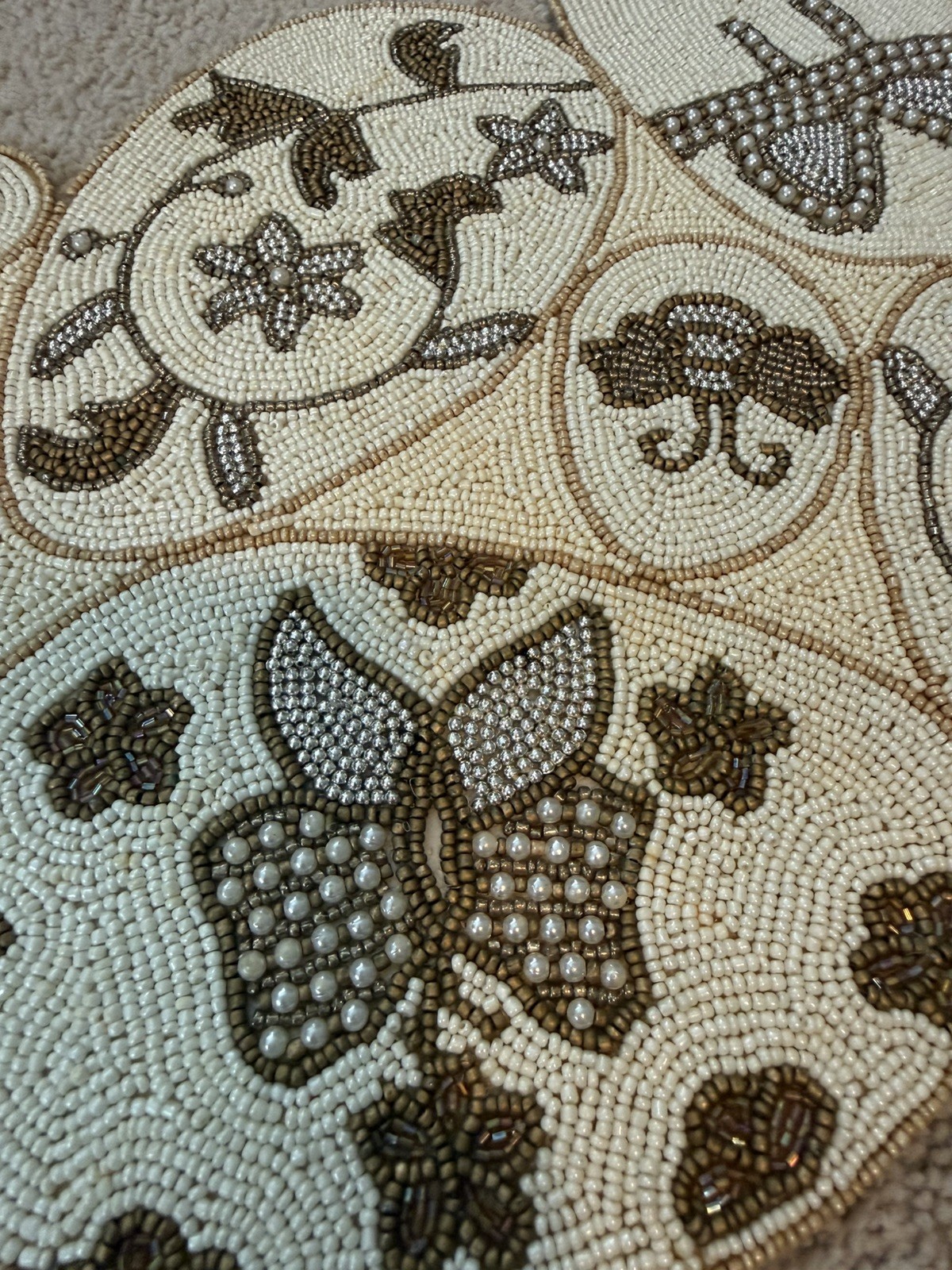 Pier 1 GOLD & CREAM BEADS & FAUX PEARL EASTER EGGS TABLE RUNNER 36"x13"