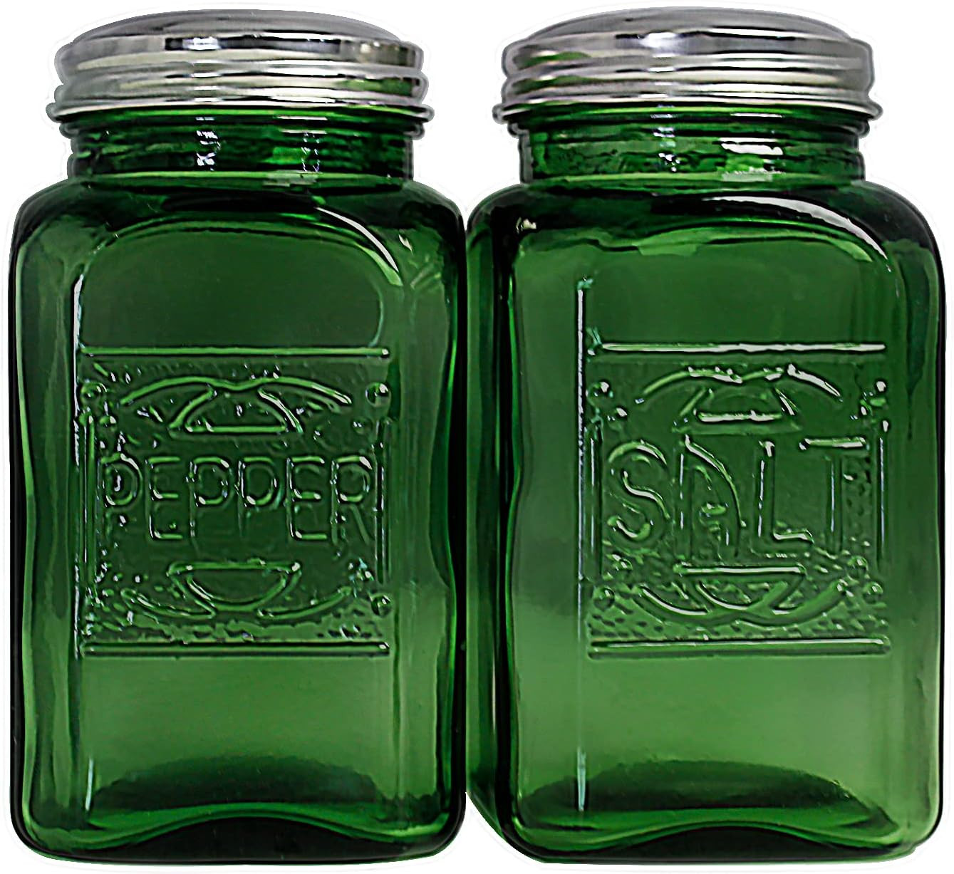 Depression Style Glass Salt and Pepper Shakers (Green)