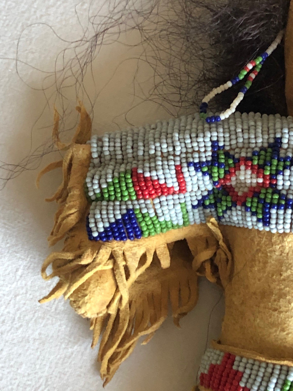 1900s Lakota Native American Handmade, 12” Doll, Finely Beaded, Human Hair