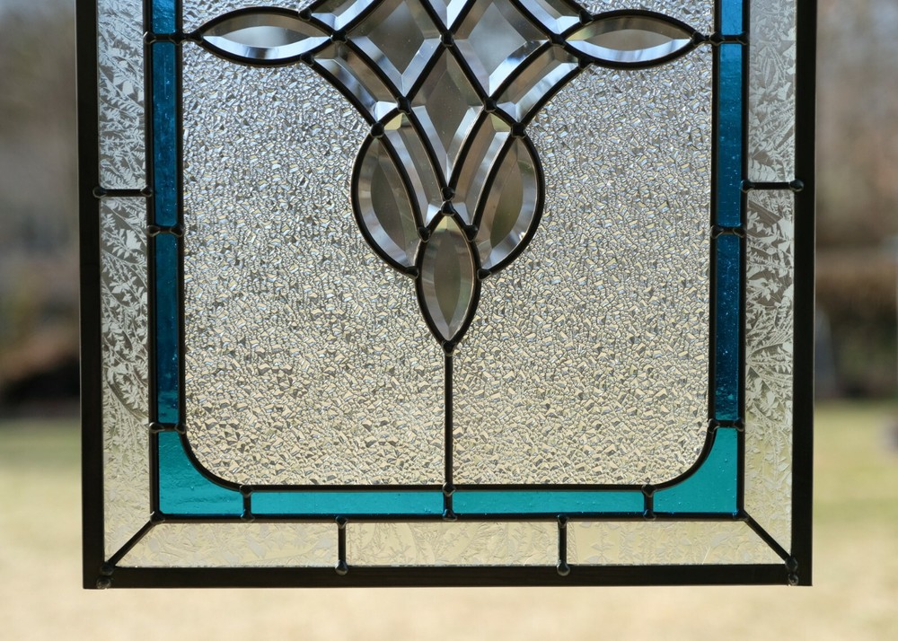 Handcrafted stained glass Clear Beveled window panel 16" x 24"