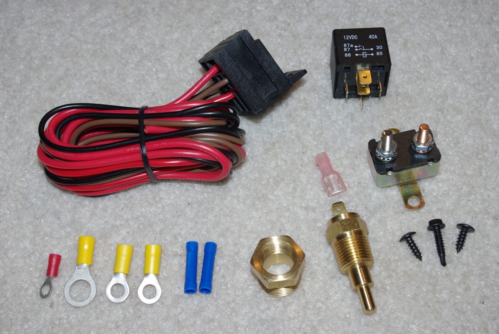 ELECTRIC FAN COMPLETE WIRING INSTALL KIT THERMOSTAT 40 AMP RELAY 185° SBC BBC