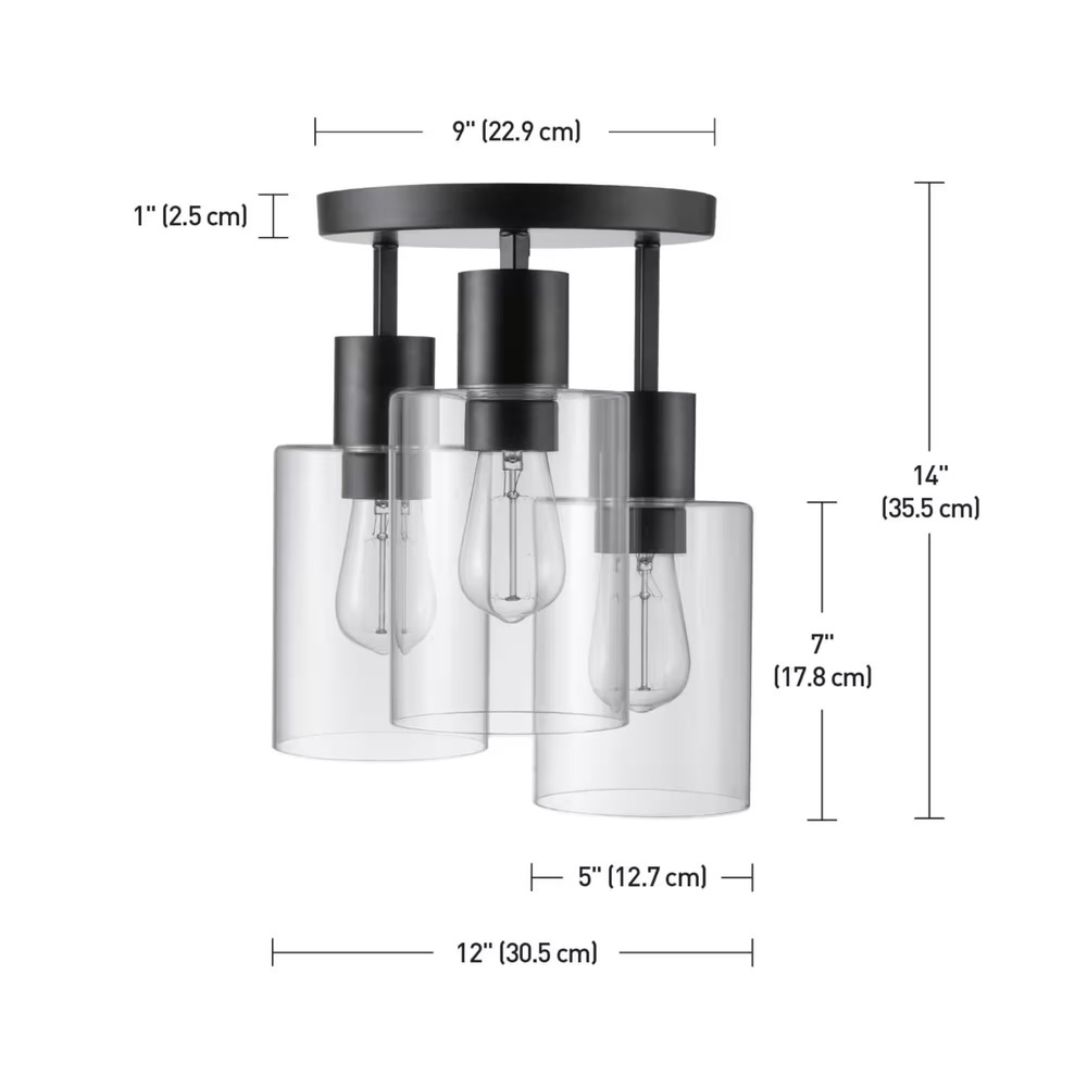 HAMPTON BAY Sutton Place 14 in. 3-Light Matte Black Flush Mount Ceiling Light