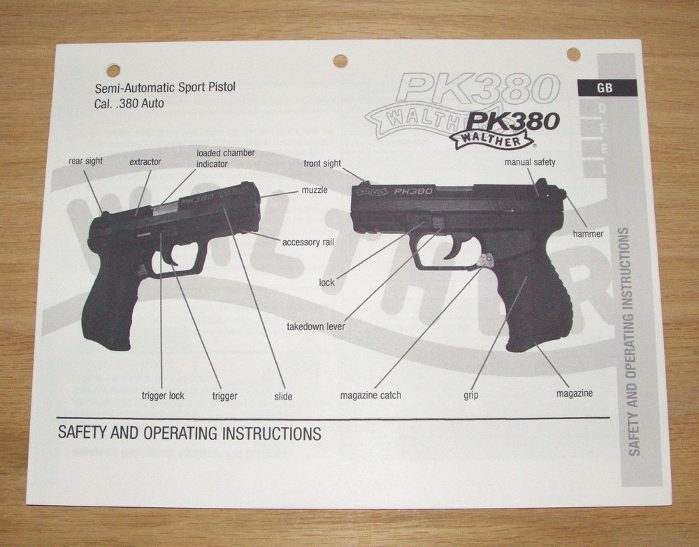 Walther PK 380 Owners Manual - #M3