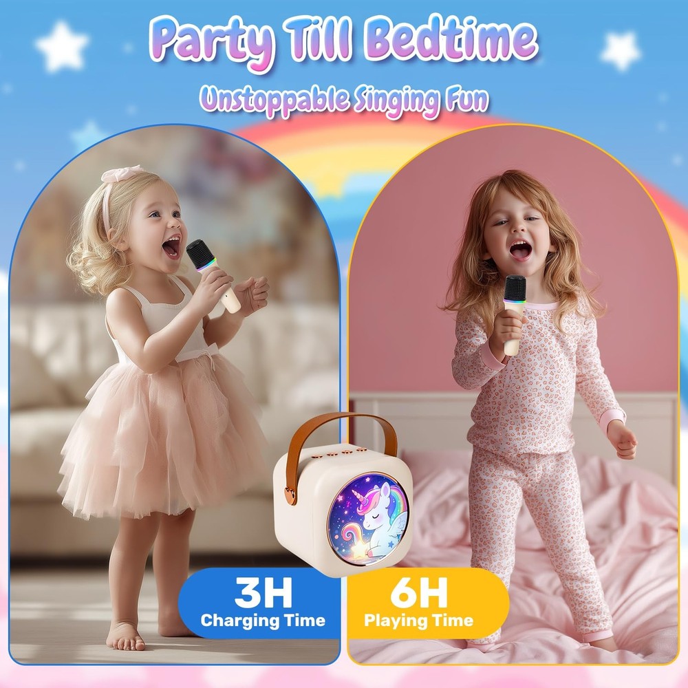 Mini Karaoke Machine with 2 Wireless Microphones, Portable Bluetooth Speaker ...