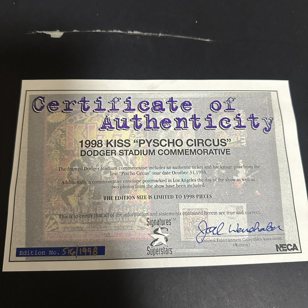 KISS Vintage Collage with Ticket Halloween Circus Dodgers Stadium 1998Certified