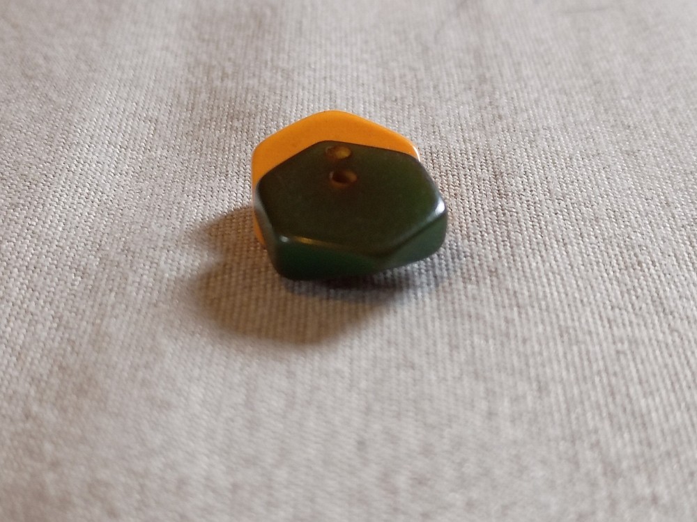 Vintage Green and Butterscotch Bakelite Button.