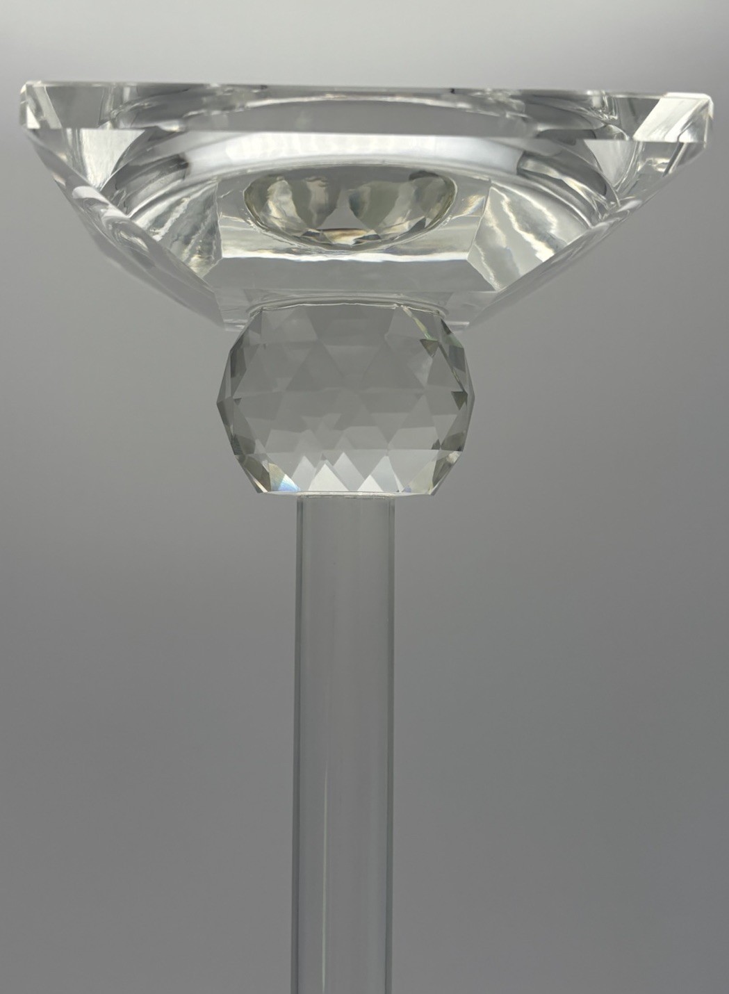 Crystal Faceted Candlesticks Pair 25cm Tall Modernist Art Glass