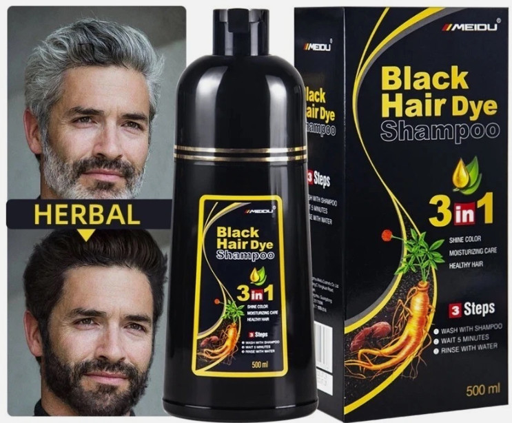 Black Hair Dye Shampoo 3 in 1 500ml Hair Color Shampoo Instant Grey Coverage