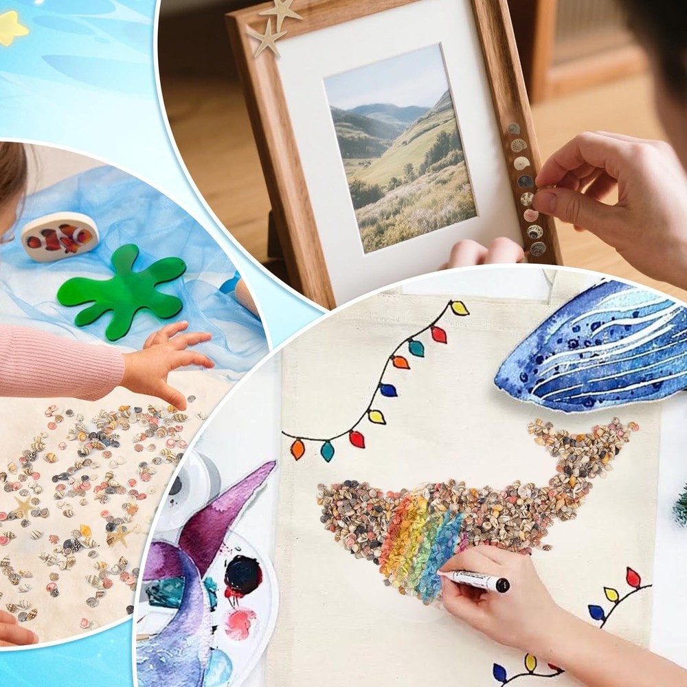 1200 PCS Tiny Seashells& 21 Starfish Mixed Bulk Beach Small Shells for Home Deco