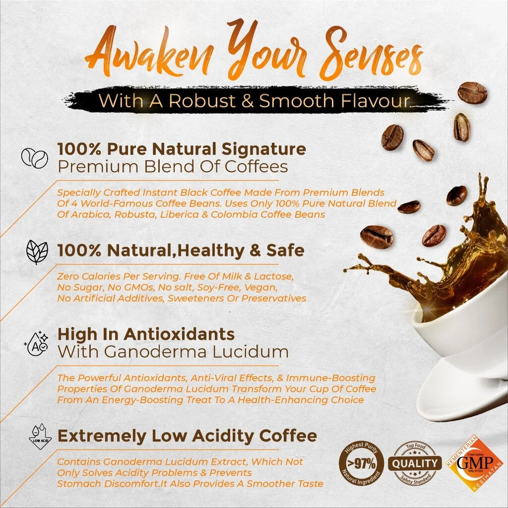 6 X Nugano Black Coffee Premium 100% Organic Ganoderma + EXPRESS SHIPPING