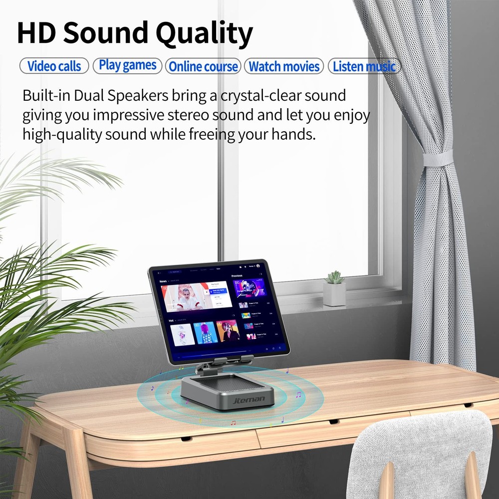 Wireless Bluetooth Speaker Tablet Stand Adjustable Holder for 4-12.9" Devices