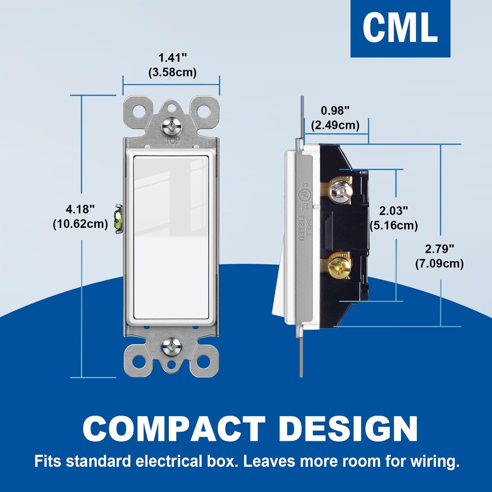 CML Single Pole Decorator Light Switch, 20 Pack Pole, Gloss White