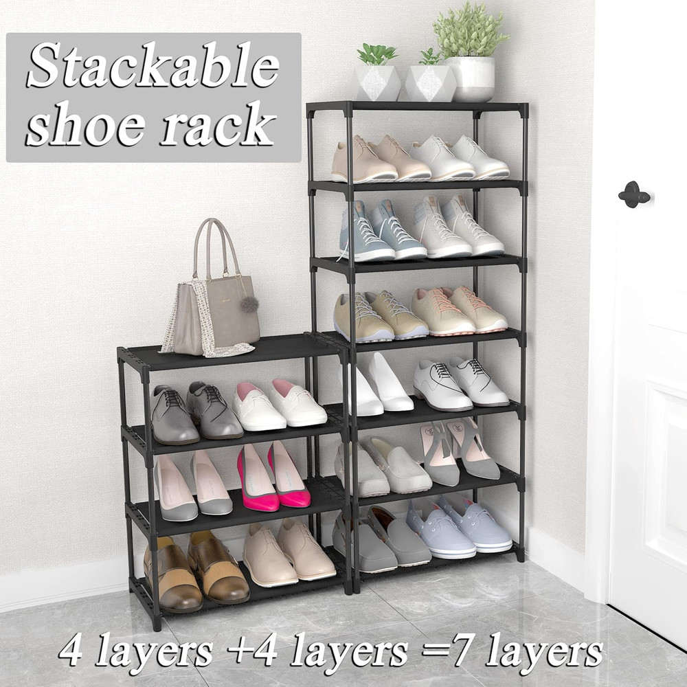 4-Tier Small Shoe Rack .Stackable Shoe Shelf Storage Organizer for Entryway Hall