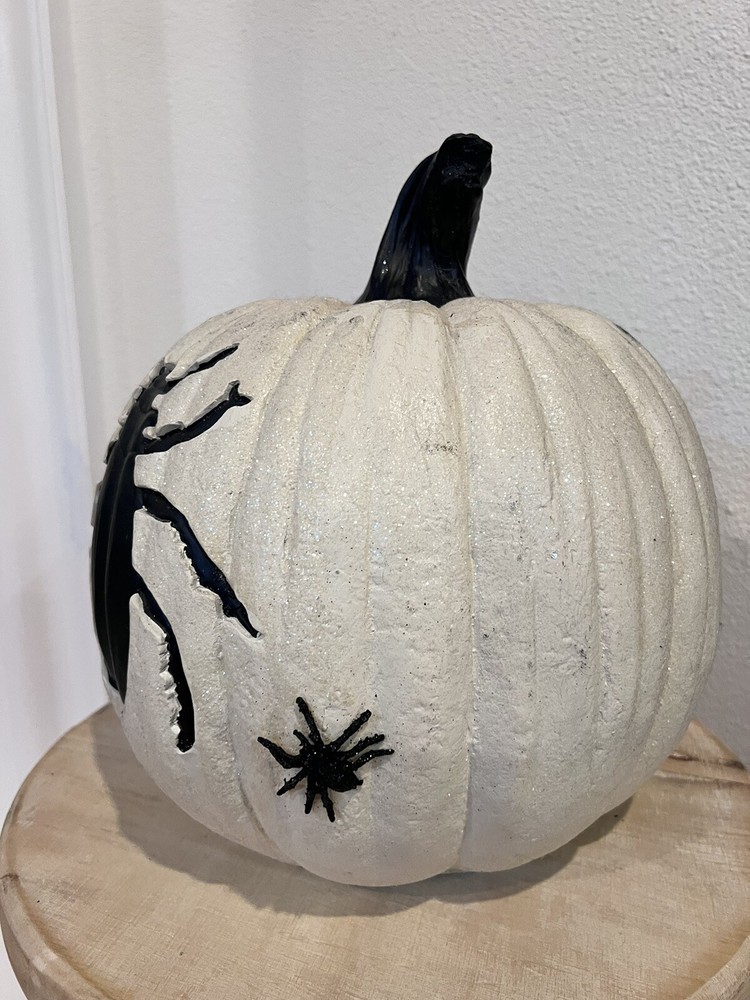 13” Spider Pumpkin - White Glitter
