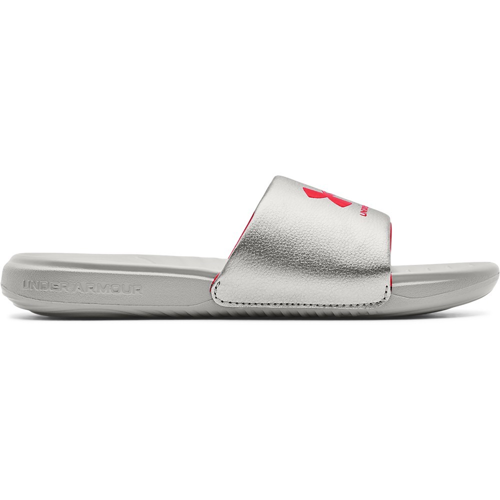 Under Armour 3023772 Women's UA Ansa Fix Slides, Metallic Tin, Size 8