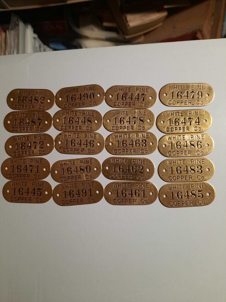 Lot 20 Vintage White Pine Copper Co. Mining Tool Check Token Employee Tags
