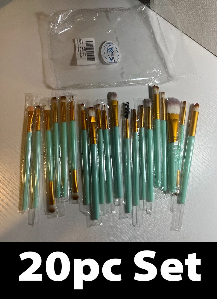 20pc Melady Multi-Function Cosmetic Makeup Brush Set, Green/Gold