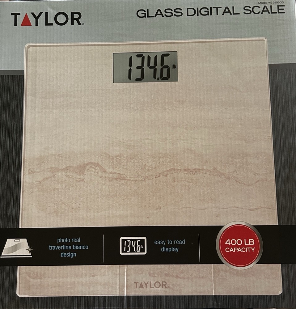 Taylor Glass Digital Scale Travertine Blanco Design Digital Display