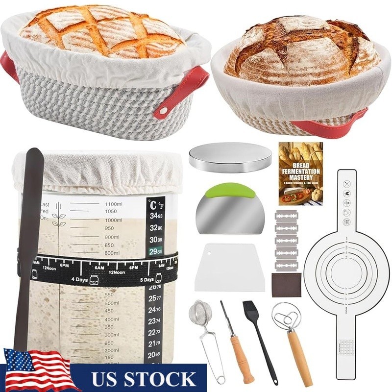 Sourdough Starter Kit W/ Banneton Baskets Silicone Sling Bread Baking Tools New