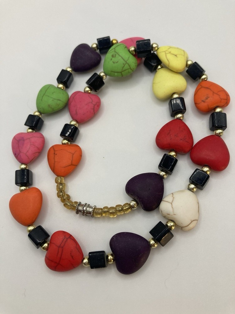 Colorful Boho Bold Stone-like Statement Necklaces - One With Hearts