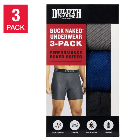 Duluth Trading Men's Buck Naked Underwear Boxer Brief 3-pack