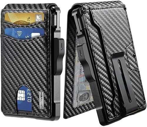 Slim Carbon Fiber Bifold Wallet with RFID Blocking Money Clip