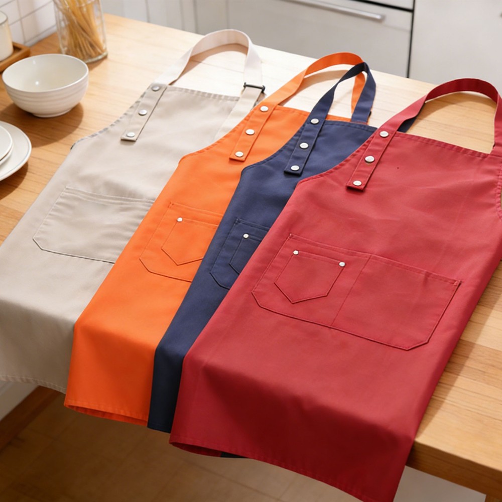 Kitchen Cooking Aprons, Adjustable Neck Strap Apron with Pocket, Red