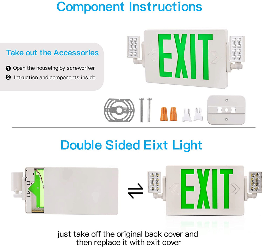 UL Listed 6 Packs Led Green Exit Sign with Battery Backup Combo Exit Lights.