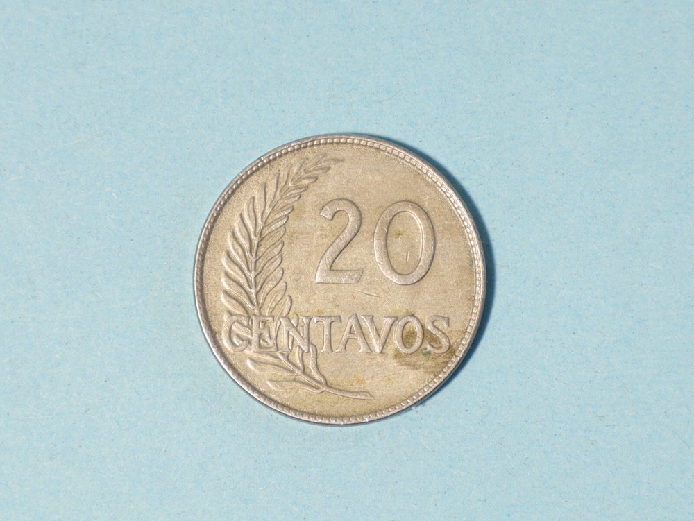 1918 Peru 20 Centavos Coin #TT21