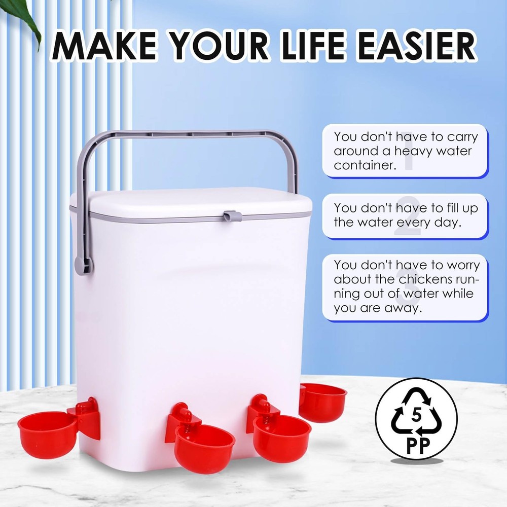 Automatic Chicken Waterer with Float Valve Kit Hose Attachment and 4 Poultry ...