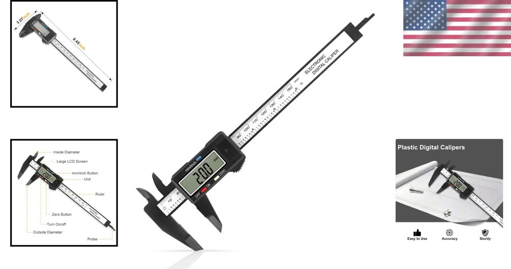 Digital Caliper with LCD Screen - 6 Inch, Plastic, Blue