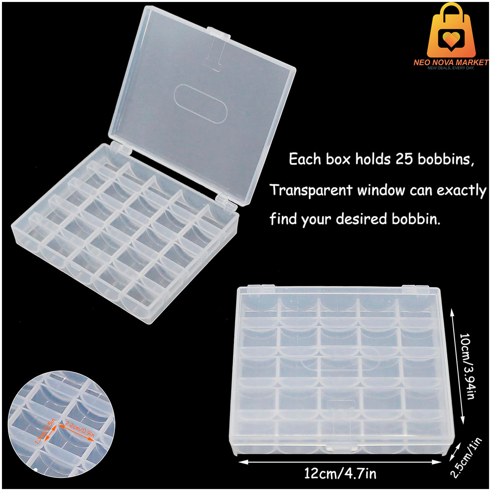 Transparent Bobbin Box - 25 Slots Empty Spools Organizer Case for Sewing Machine