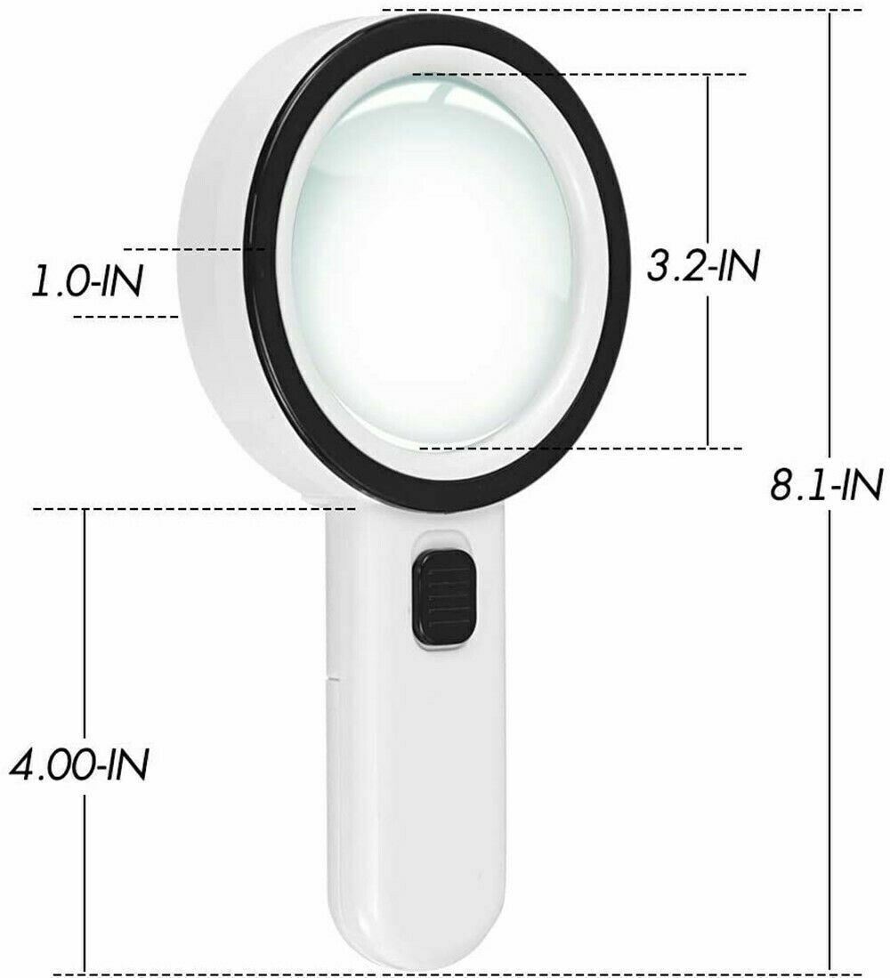 30X Jumbo Handheld Magnifying Glass w/ 12 Bright LED Light Illuminated Magnifier