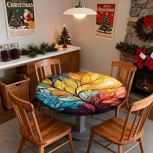 Round Fitted Tablecloth with Elastic Edge, Abstract 42" (Round) Abstract Tree