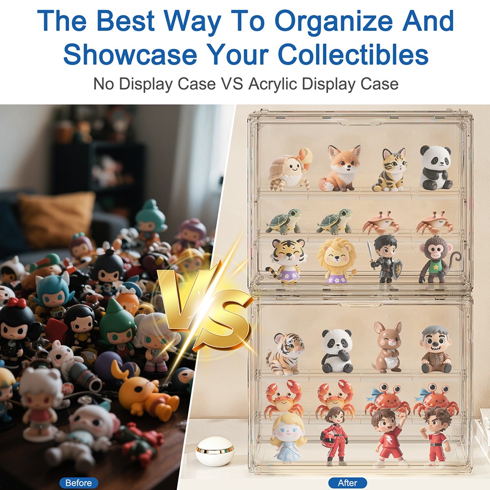 Acrylic Display Case,Upgrade 3 Tiers Clear Display Case with 2 Adjustable Divide