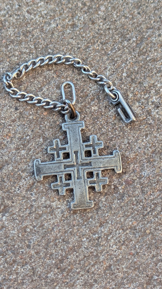 WW2 STERLING SILVER Dog Tag CHARM JERUSALEM CRUSADERS CROSS