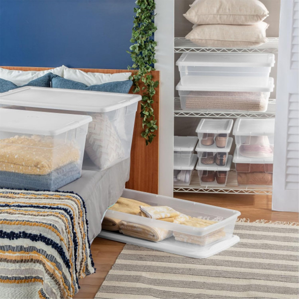 6-Pack Stackable Storage Bin with Lid, Clear Plastic Design, 41 Quart