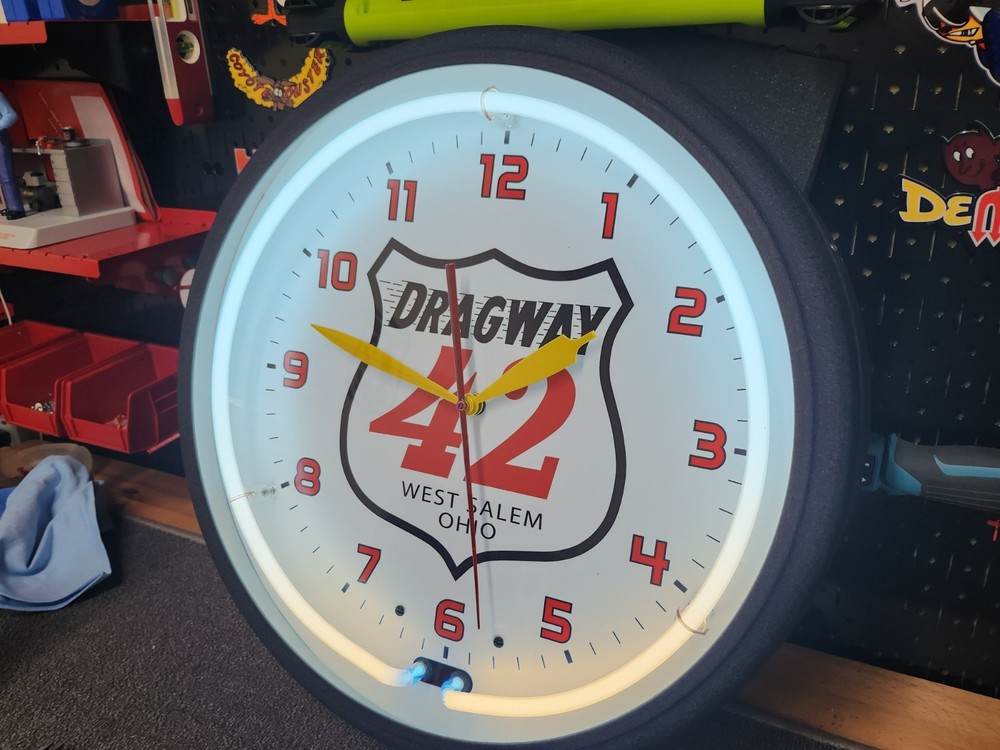 Dragway 42 Neon Clock 20" Image Time Mint condition Custom Made