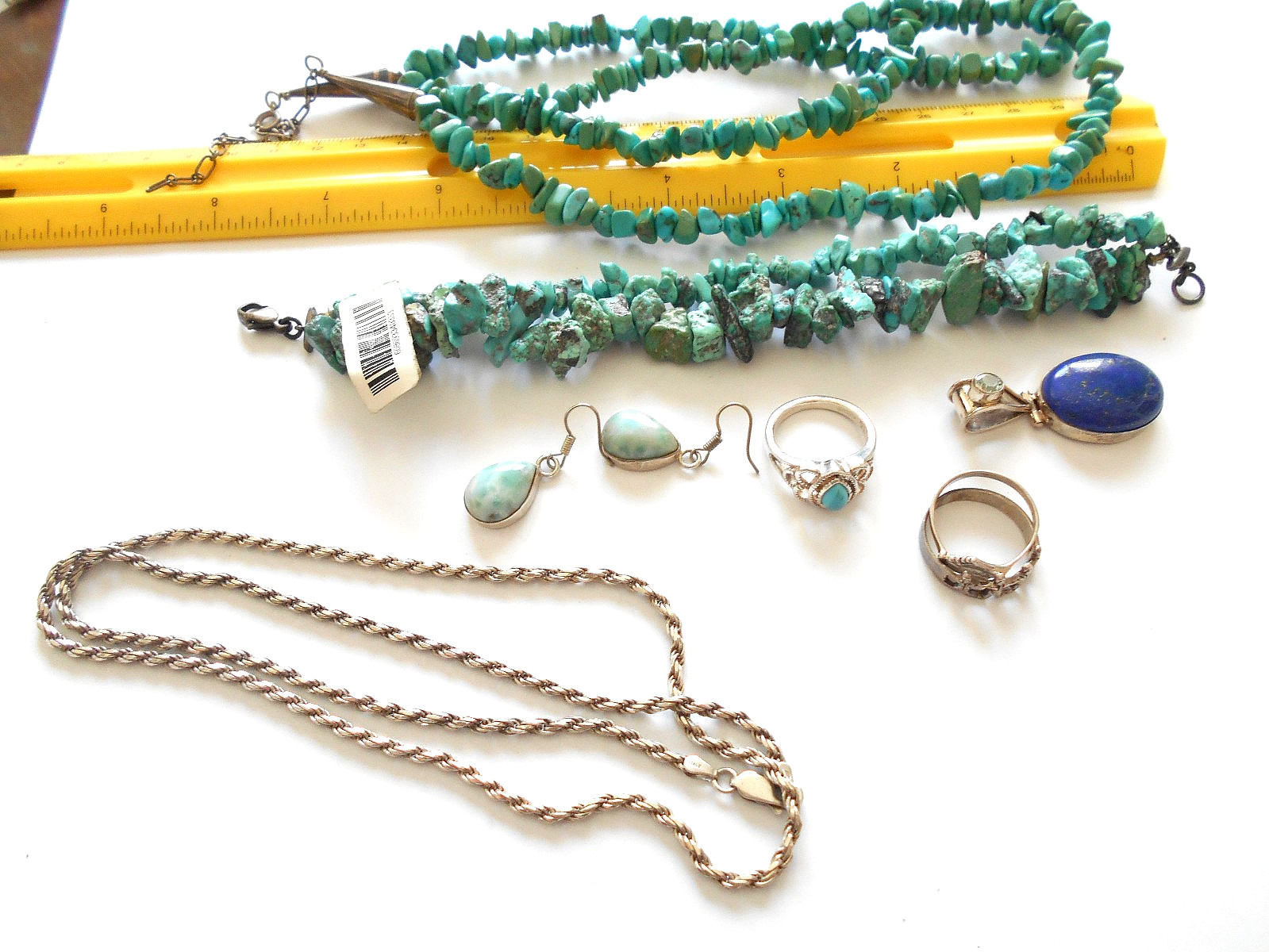 Lot of 8 Pieces Sterling Turquoise, Lapis, Larimar Jewelry Lot #5 130 Grams