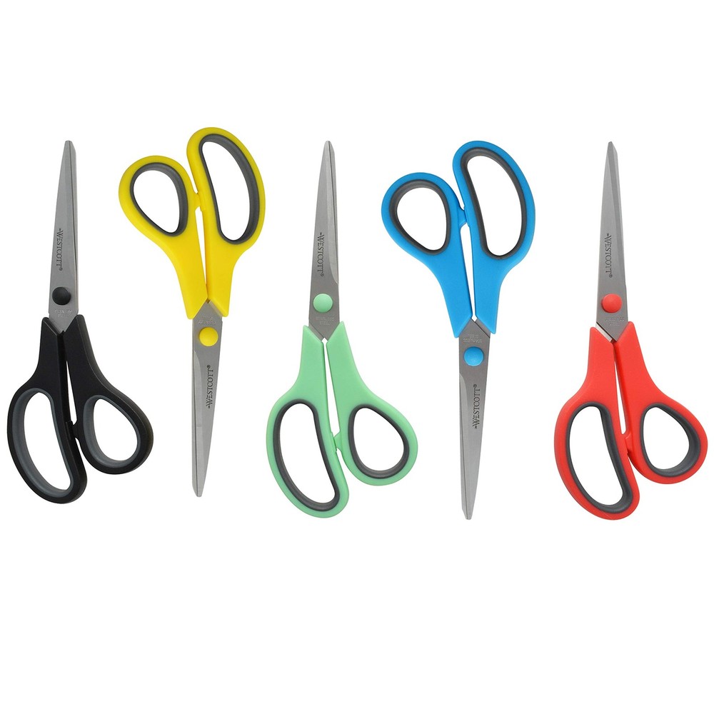 Stainless Steel Soft Handle Scissors 8 Inch Straight Assorted 15 PCS
