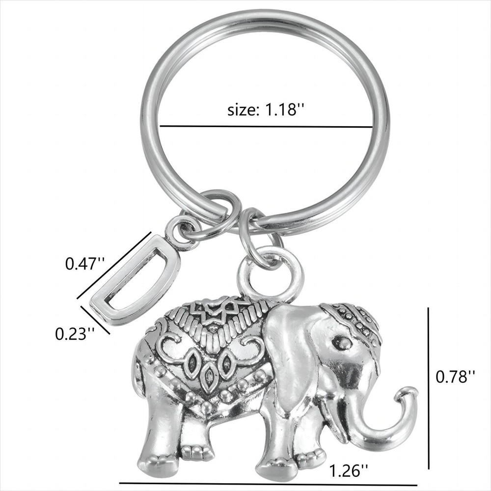 Initial Elephant Charm Keychain Elephant Keyring Elephant Lover Accessory Str...