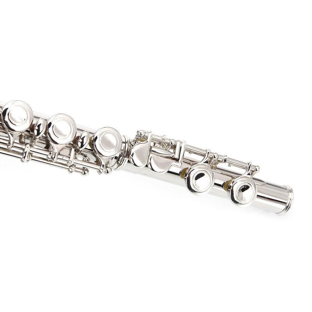 Ktaxon Professional Nickel Plated C Closed 16 Hole Concert Band Flute with E Key