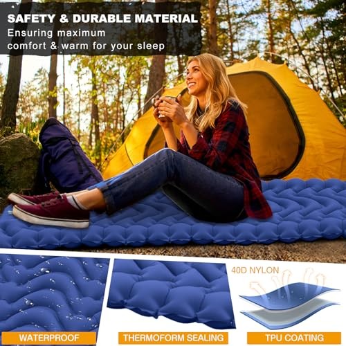 Sleeping Pad, Extra Thickness Inflatable Camping Sleeping Mat with Navy Blue