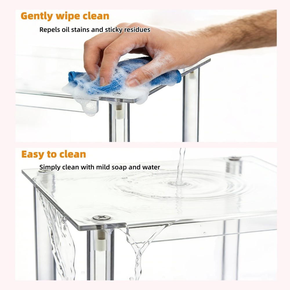 Clear Acrylic Cabinet Organizer, 2-Pack Stackable Shelf Riser for Kitchen Pan...