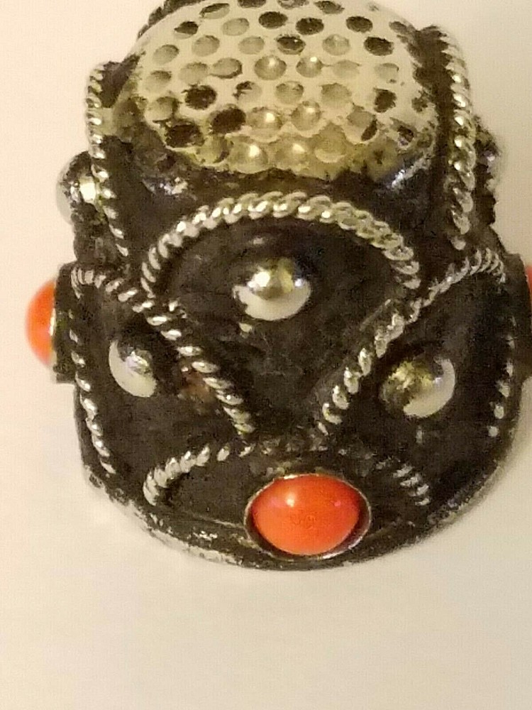 Unique black-silver thimble with coral