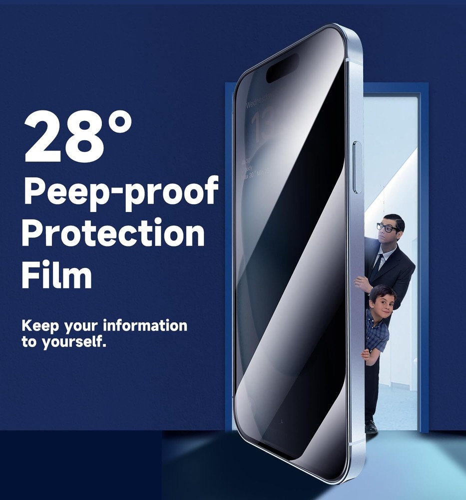 2PCS For iPhone 16 Pro Max 15 14 13 12 Privacy Screen Protector+Installation kit