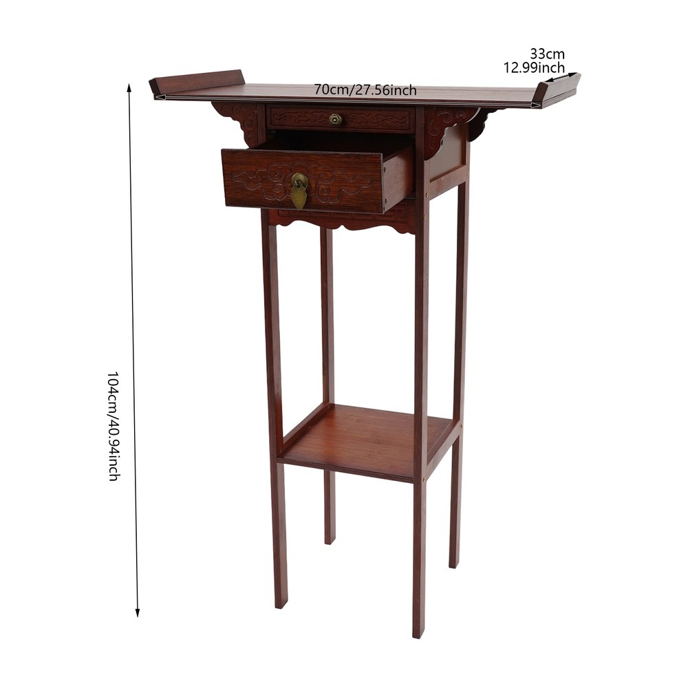 Meditation Altar Table With Pull-out Storage Board And Exquisite Carving