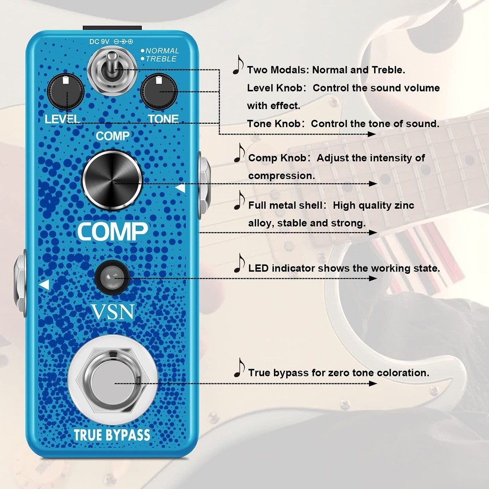 VSN Guitar Compressor Pedal for Analog Compression Effect Pedal Ultimate Comp...