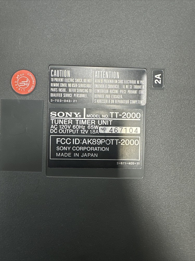 Vintage Programmable Betamax Portable Tuner Timer Unit Sony TT-2000 Untested